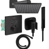 Colonne de douche thermostatique HANSGROHE ShowerSelect E Douche de tête Vernis Shape Flexible Isiflex Douchette PulsifyE noir mat