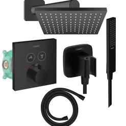 Colonne de douche thermostatique HANSGROHE ShowerSelect E Douche de tête Vernis Shape Flexible Isiflex Douchette PulsifyE noir mat