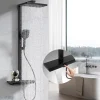 Colonne de Douche Thermostatique avec Tablette Sécurité 38C Jet Pluie et Cascade Aluminium Noir