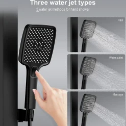 Colonne de Douche Thermostatique avec Tablette Sécurité 38C Jet Pluie et Cascade Aluminium Noir