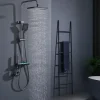 Colonne de Douche Thermostatique avec Étagère Jet Pluie et Cascade Hauteur Réglable 800-1000 mm Verre et Laiton Gris anthracite