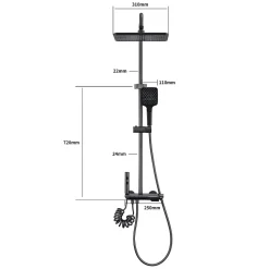 Colonne de Douche Thermostatique avec Étagère Jet Pluie et Cascade Hauteur Réglable 800-1000 mm Verre et Laiton Gris anthracite