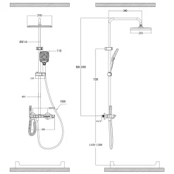 Colonne de Douche Thermostatique avec Étagère Jet Pluie et Cascade Hauteur Réglable 800-1000 mm Verre et Laiton Gris anthracite
