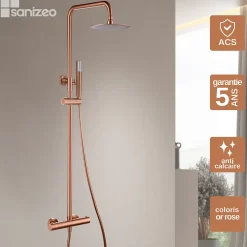 Colonne de Douche Thermostatique Anti-Calcaire Or Rose Cuivré IMEX GENOVA BTG053/ORC