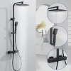 Colonne de Douche Thermostatique Noir 38C Systeme de Douche en Acier Inox Hauteur Reglable 855 a 1105 mm avec Douchette