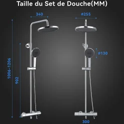 Colonne de Douche Thermostatique Ensemble de Douche Chromé Système de Douche Robinetterie en Laiton Avec douchette