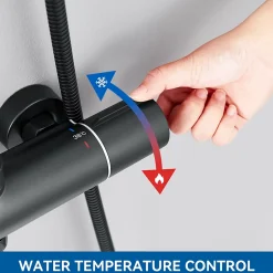 Colonne de Douche Thermostatique 3 Fonctions, Auralum MAX Ensemble de Douche Noir, Douche avec Tête de Douche de 9 pouces