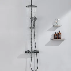 Colonne de Douche Thermostatique 3 Fonctions, Auralum MAX Ensemble de Douche Noir, Douche avec Tête de Douche de 9 pouces