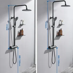 Colonne de Douche Thermostatique 3 Fonctions, Auralum MAX Ensemble de Douche Noir, Douche avec Tête de Douche de 9 pouces