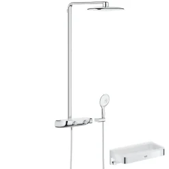 Colonne de douche thermostatique GROHE Rainshower System SmartControl Mono 360 Blanc/chromé + Panier douche Start Cube