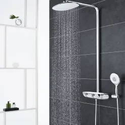 Colonne de douche thermostatique GROHE Rainshower System SmartControl Mono 360 Blanc/chromé + Panier douche Start Cube