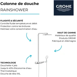 Colonne de douche thermostatique GROHE Rainshower System SmartControl Mono 360 Blanc/chromé + Panier douche Start Cube