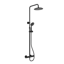 Colonne de douche thermostatique avec pommeau + douchette 2 jets + flexible + barre réglable, noir mat, Galedo Arty