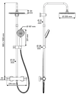 Colonne de douche thermostatique ronde avec douchette, pomme de douche, barre réglable et mitigeur, doré brossé, Edouard Rousseau Lueggo