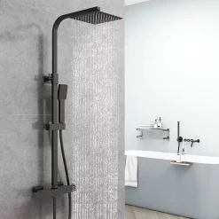 Colonne de douche thermostatique 200mm, kit carré noir AICA