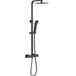 Colonne de douche thermostatique avec pomme de tête, douchette et flexible,noir mat, AICA