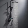Colonne de Douche Thermostatique avec Étagère Jet Pluie et Cascade Hauteur Réglable 800-1000 mm Verre et Laiton Noir