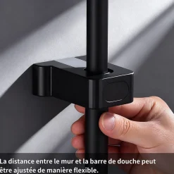 Colonne de Douche Thermostatique avec Étagère Jet Pluie et Cascade Hauteur Réglable 800-1000 mm Verre et Laiton Noir