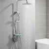 Colonne de Douche Thermostatique avec Étagère Jet Pluie et Cascade Hauteur Réglable 800-1000 mm Verre et Laiton Chromé