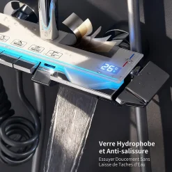 Colonne de Douche Thermostatique avec Étagère Jet Pluie et Cascade Hauteur Réglable 800-1000 mm Verre et Laiton Chromé