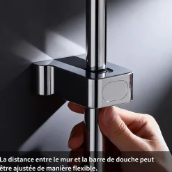 Colonne de Douche Thermostatique avec Étagère Jet Pluie et Cascade Hauteur Réglable 800-1000 mm Verre et Laiton Chromé