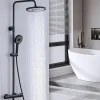 Colonne de Douche Thermostatique Noir Ensemble de Douche Avec Douchette 3 Fonctions Jet Pluie Hauteur Réglable 1006 a 1206 mm
