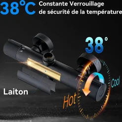 Colonne de Douche Thermostatique Noir Ensemble de Douche Avec Douchette 3 Fonctions Jet Pluie Hauteur Réglable 1006 a 1206 mm