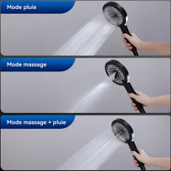 Colonne de Douche Thermostatique Noir Ensemble de Douche Avec Douchette 3 Fonctions Jet Pluie Hauteur Réglable 1006 a 1206 mm