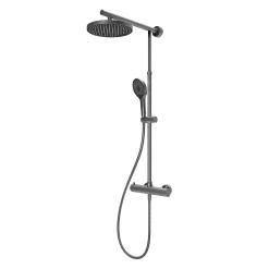 Colonne de douche thermostatique avec pommeau + douchette + flexible + barre réglable, coloris gun metal, Schulte Rain