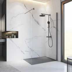 Colonne de douche thermostatique avec pommeau + douchette + flexible + barre réglable, coloris gun metal, Schulte Rain