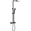 Colonne de douche thermostatique avec pomme de tête, douchette et flexible,noir mat, Carré, AICA