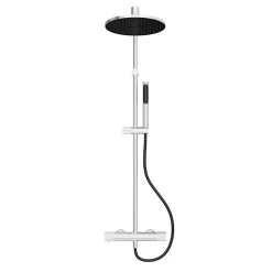 Colonne de douche thermostatique avec pommeau, douchette 2 jets, flexible, barre réglable, chrome, GoodHome Levanna
