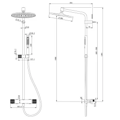 Colonne de douche thermostatique avec pommeau, douchette 2 jets, flexible, barre réglable, chrome, GoodHome Levanna