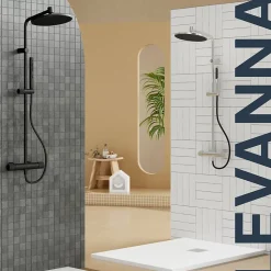 Colonne de douche thermostatique avec pommeau, douchette 2 jets, flexible, barre réglable, chrome, GoodHome Levanna