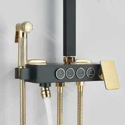 Colonne de douche thermostatique élégante noir et doré