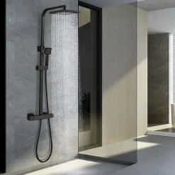 Colonne de Douche Thermostatique, Réglable en Hauteur, Noir