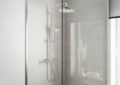 Colonne de douche thermostatique avec pommeau + douchette 2 jets + flexible + barre réglable, chrome, Hansgrohe Vernis Blend 200 EcoSmart