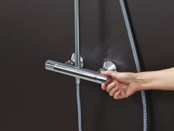 Colonne de douche thermostatique avec pommeau + douchette 2 jets + flexible + barre réglable, chrome, Hansgrohe Vernis Blend 200 EcoSmart