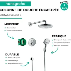 Colonne de douche thermostatique encastrée HANSGROHE ShowerSelect S chromé + douche de tête HANSGROHE Raindance Select S