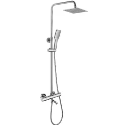 Colonne de douche thermostatique extra-longue AVEC bec carré de 100-150 cm, finition chrome poli, en laiton Kibath