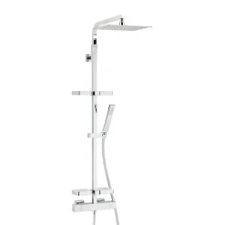 Colonne de douche thermostatique avec tablette, pomme de tête, douchette et flexible, chrome, Valentin Touareg