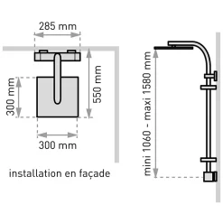 Colonne de douche thermostatique avec tablette, pomme de tête, douchette et flexible, chrome, Valentin Touareg