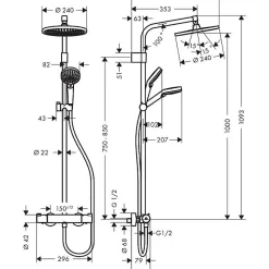 Colonne de douche thermostatique Hansgrohe Showerpipe Crometta S 240 vario