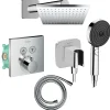 Colonne de douche thermostatique HANSGROHE ShowerSelect E Douche de tête Vernis Shape Flexible Isiflex Douchette Pulsify chromé
