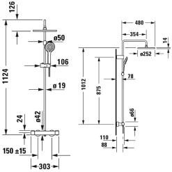 Colonne de douche thermostatique DURAVIT MinusFlow doré poli