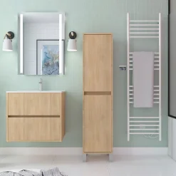 Colonne de rangement Chêne Clair sur Pieds - Hauteur 160 cm - 2 Portes - XENOS