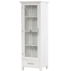 Colonne de rangement en effet bois blanc avec portes en verre