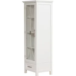 Colonne de rangement en effet bois blanc avec portes en verre