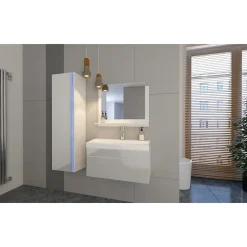 Colonne de salle de bain suspendu, collection BIRD, coloris Blanc mat et Blanc brillant, idéal pour une salle de bain moderne.