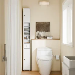 Colonne de Salle de Bain Étroite Hydrofuge avec Étagères et Tiroirs Réglables - Armoire Gain de Place Blanche